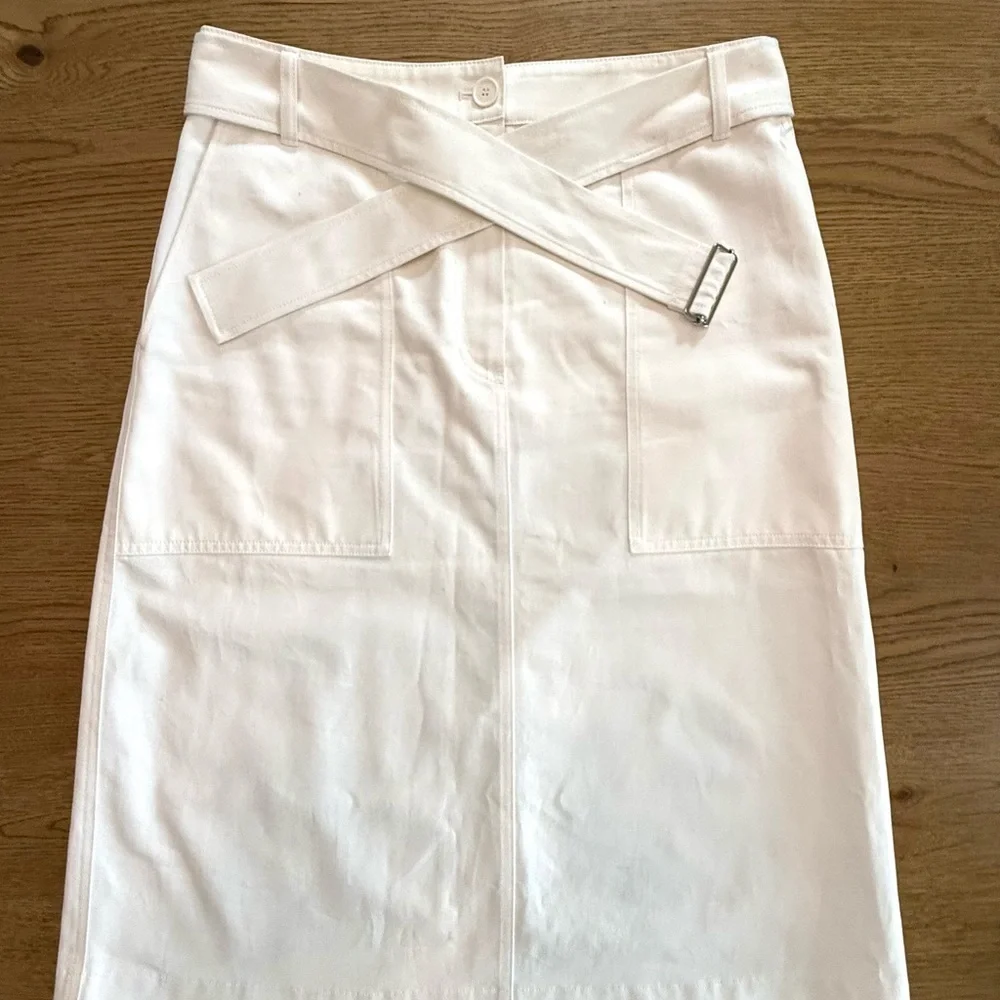 Lacoste White Belted A-Line Skirt Size 40 Chic Preppy Classic 100% Cotton